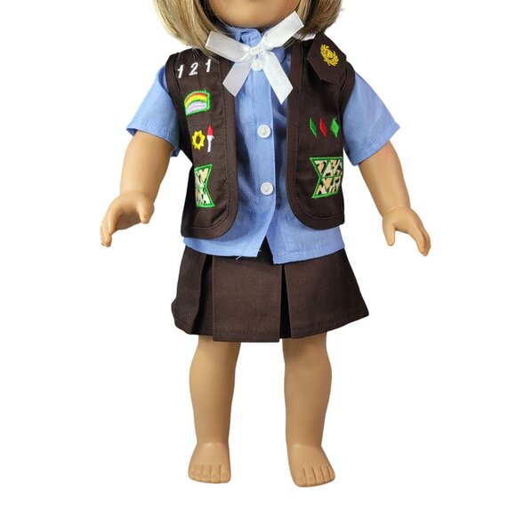 Girl Scouts Clothes for 18" Doll 4 PCS Skirt Top Hat Patch Vest Hook Loop OG AG - Picture 1 of 13